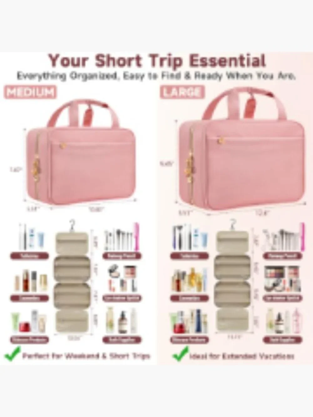 Hanging Toiletry Bag Travel Makeup Organizer Clear Pockets Oxford Cloth